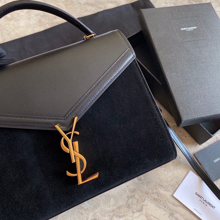 CASSANDRA MEDIUM TOP HANDLE BAG IN SUEDE AND SMOOTH LEATHER, YSL Saint Laurent