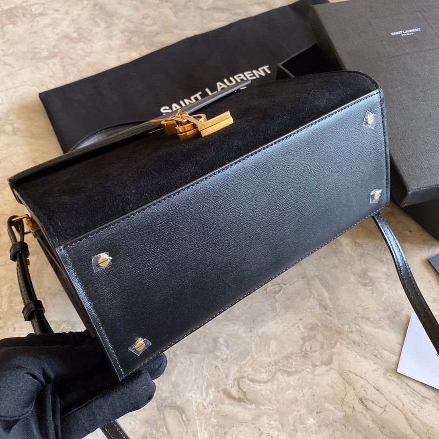 CASSANDRA MEDIUM TOP HANDLE BAG IN SUEDE AND SMOOTH LEATHER, YSL Saint Laurent