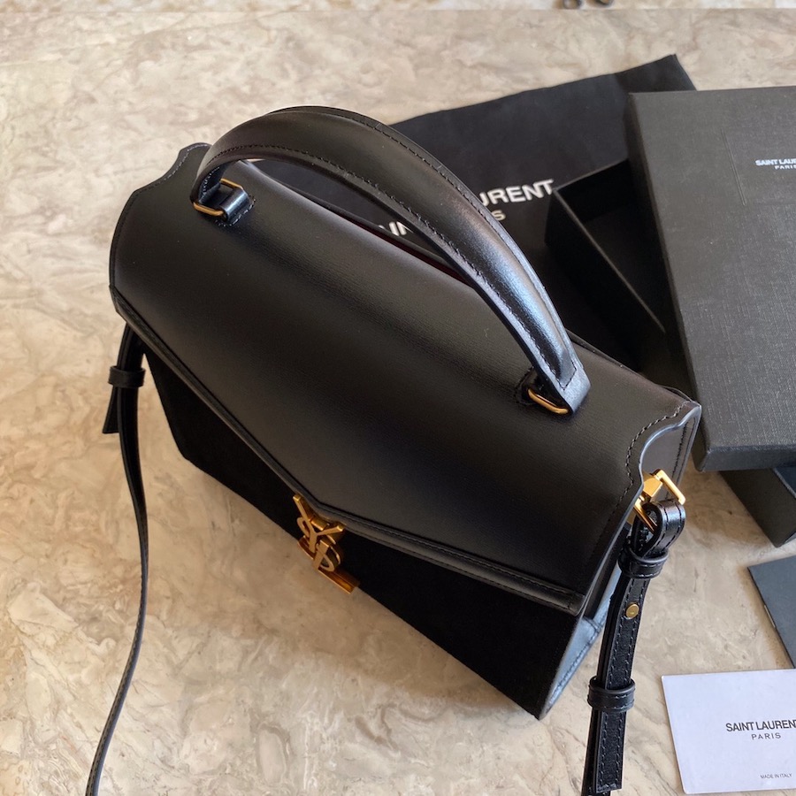 CASSANDRA MEDIUM TOP HANDLE BAG IN SUEDE AND SMOOTH LEATHER, YSL Saint Laurent
