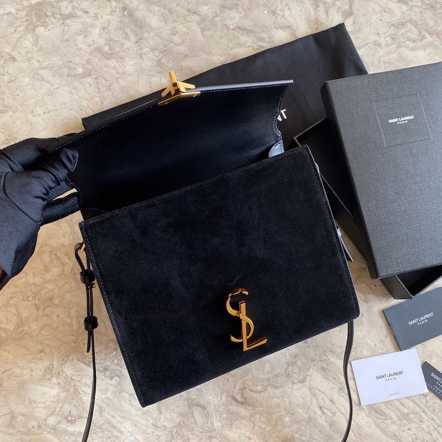 CASSANDRA MEDIUM TOP HANDLE BAG IN SUEDE AND SMOOTH LEATHER, YSL Saint Laurent