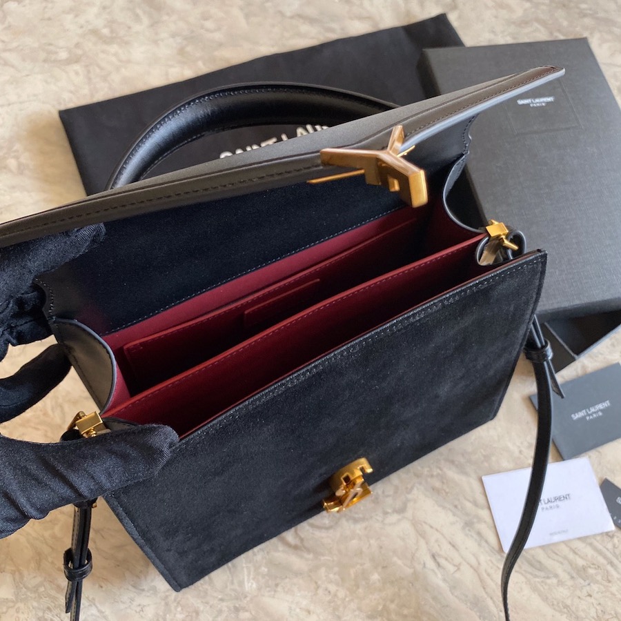 CASSANDRA MEDIUM TOP HANDLE BAG IN SUEDE AND SMOOTH LEATHER, YSL Saint Laurent
