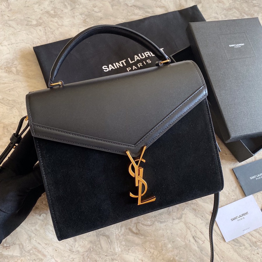 CASSANDRA MEDIUM TOP HANDLE BAG IN SUEDE AND SMOOTH LEATHER, YSL Saint Laurent