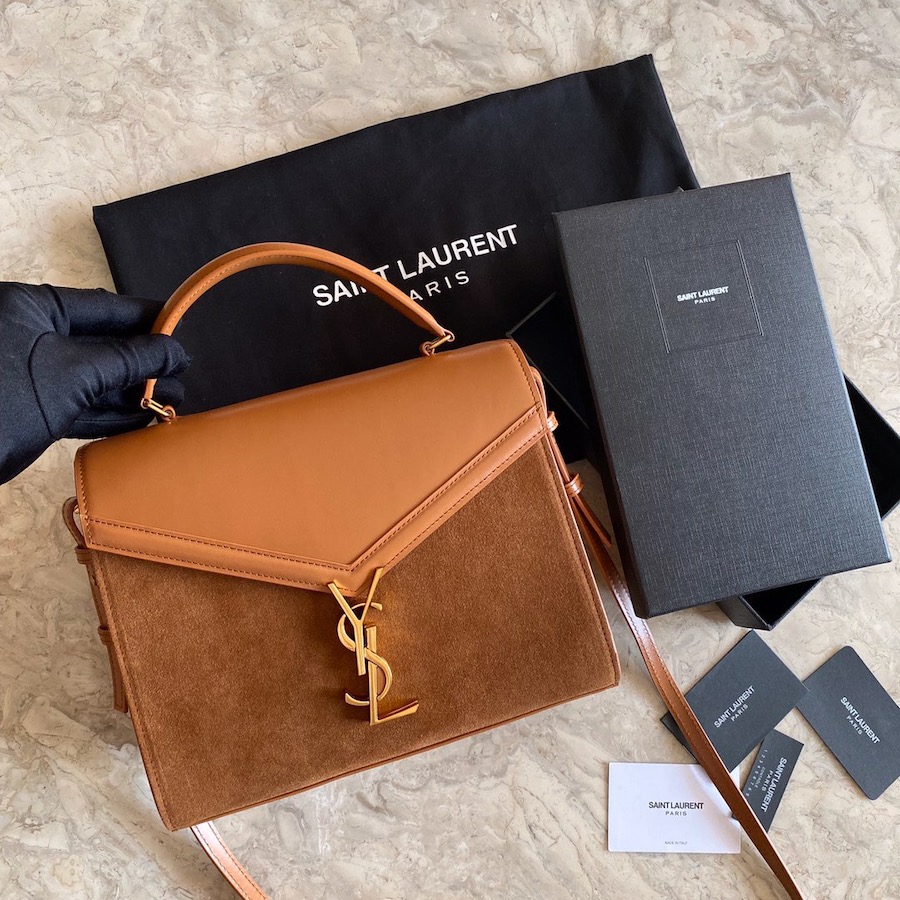 CASSANDRA MEDIUM TOP HANDLE BAG IN SUEDE AND SMOOTH LEATHER, YSL Saint Laurent