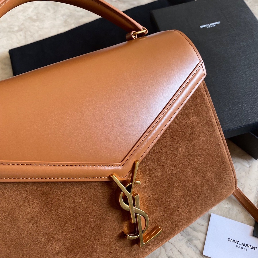 CASSANDRA MEDIUM TOP HANDLE BAG IN SUEDE AND SMOOTH LEATHER, YSL Saint Laurent