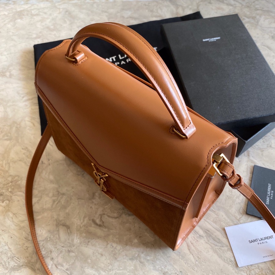 CASSANDRA MEDIUM TOP HANDLE BAG IN SUEDE AND SMOOTH LEATHER, YSL Saint Laurent