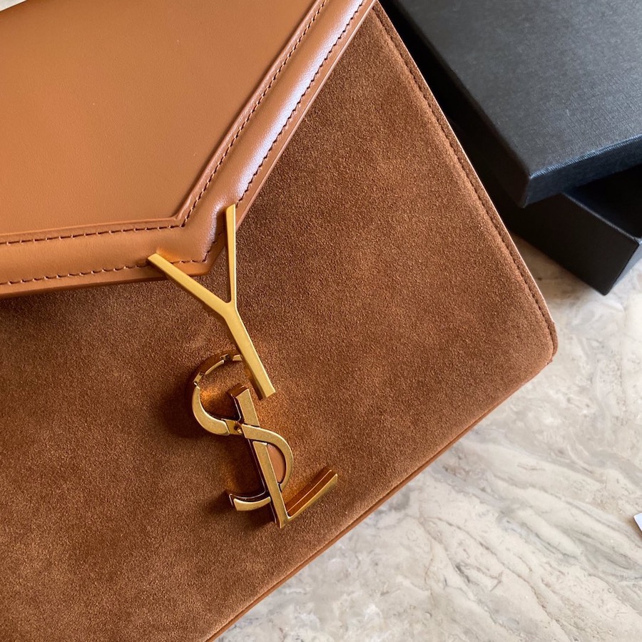CASSANDRA MEDIUM TOP HANDLE BAG IN SUEDE AND SMOOTH LEATHER, YSL Saint Laurent