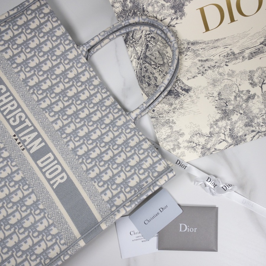 GRAY DIOR BOOK TOTE WITH DIOR OBLIQUE EMBROIDERY