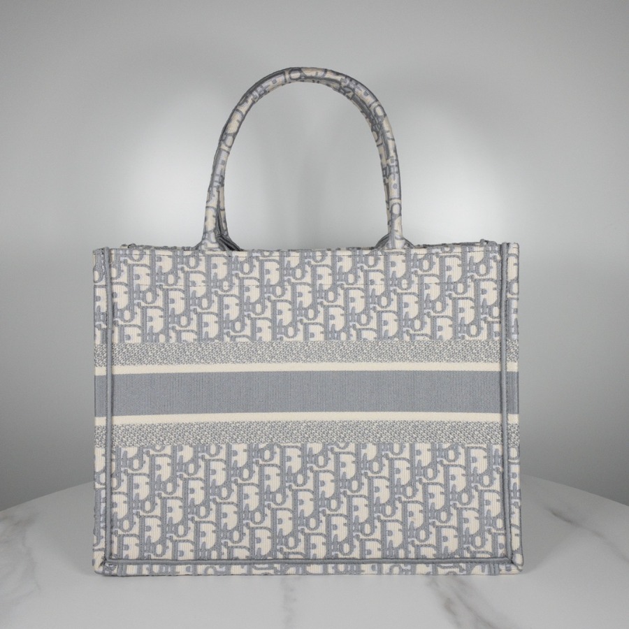 SMALL GRAY DIOR BOOK TOTE WITH DIOR OBLIQUE EMBROIDERY