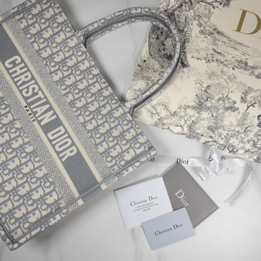 SMALL GRAY DIOR BOOK TOTE WITH DIOR OBLIQUE EMBROIDERY