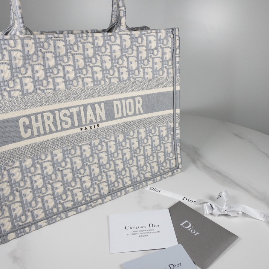 SMALL GRAY DIOR BOOK TOTE WITH DIOR OBLIQUE EMBROIDERY