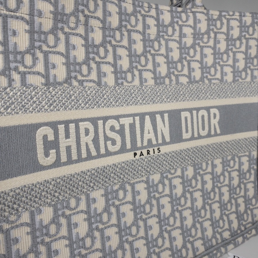 SMALL GRAY DIOR BOOK TOTE WITH DIOR OBLIQUE EMBROIDERY
