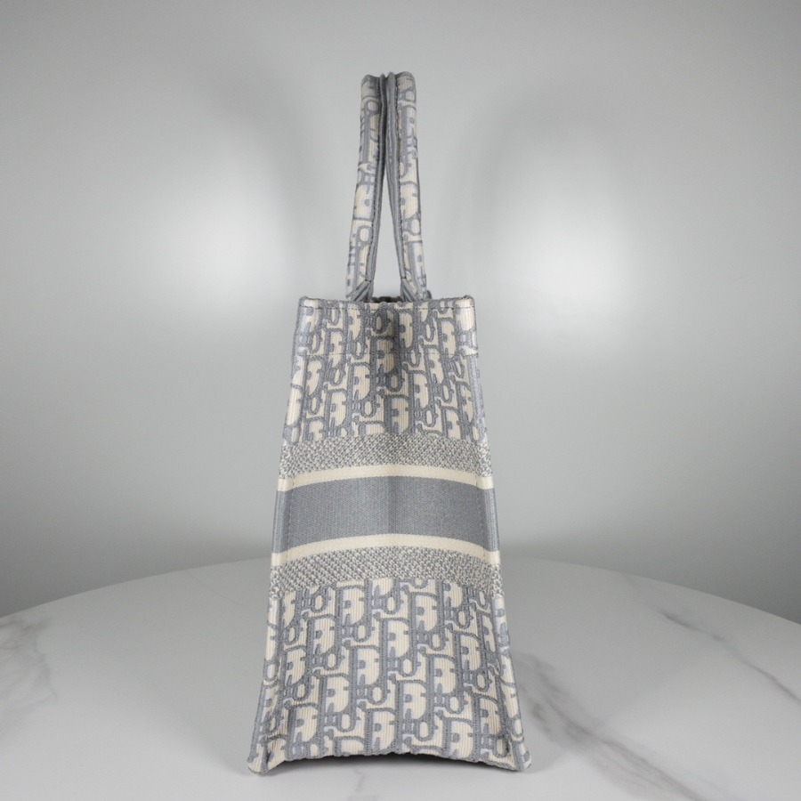 SMALL GRAY DIOR BOOK TOTE WITH DIOR OBLIQUE EMBROIDERY