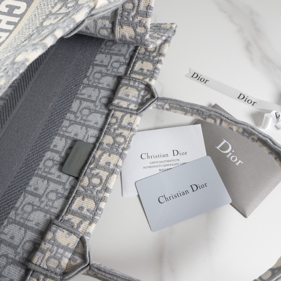 SMALL GRAY DIOR BOOK TOTE WITH DIOR OBLIQUE EMBROIDERY