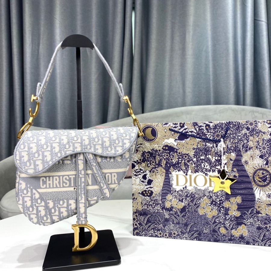 BLUE SADDLE ORIGINAL DIOR OBLIQUE EMBROIDERED CANVAS BAG, DIOR SHOULDER BAG