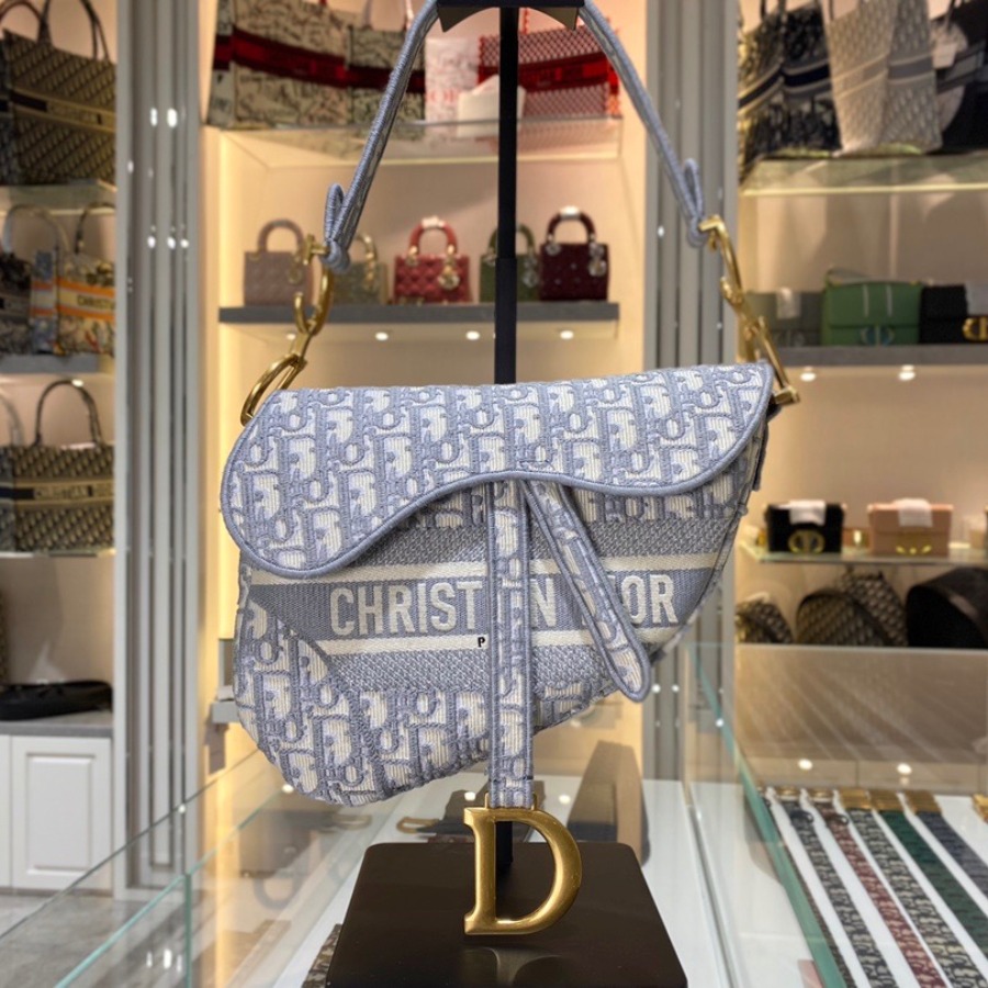 BLUE SADDLE ORIGINAL DIOR OBLIQUE EMBROIDERED CANVAS BAG, DIOR SHOULDER BAG