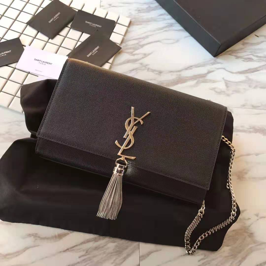 354119 KATE MEDIUM BAG WITH LEATHER TASSEL IN GRAIN DE POUDRE EMBOSSED LEATHER, Yves Saint Laurent YSL
