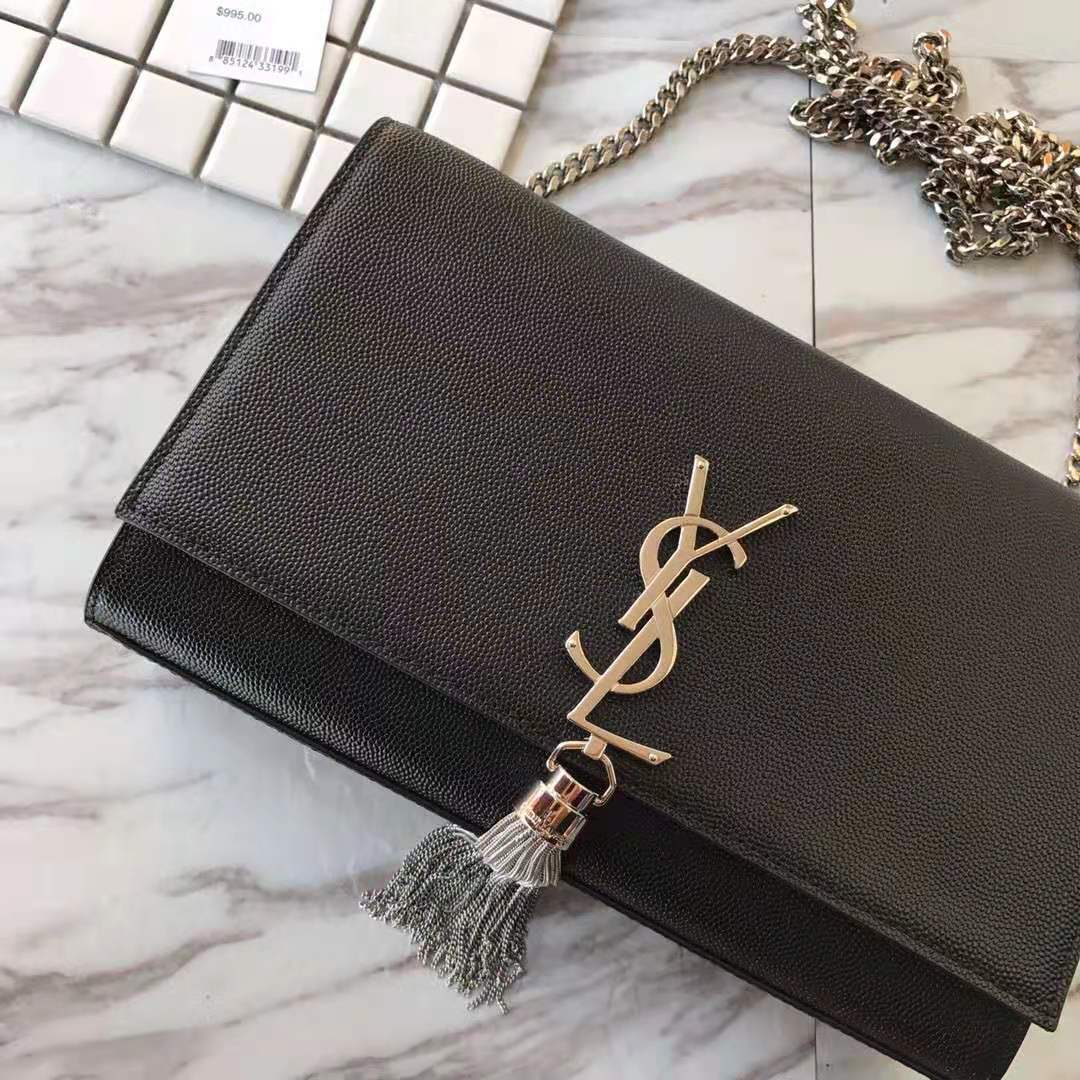 354119 KATE MEDIUM BAG WITH LEATHER TASSEL IN GRAIN DE POUDRE EMBOSSED LEATHER, Yves Saint Laurent YSL
