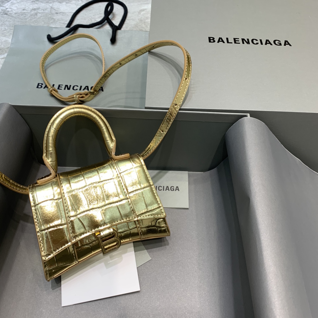 WOMEN'S HOURGLASS MINI TOP HANDLE BAG IN GOLD, Balenciaga Bag