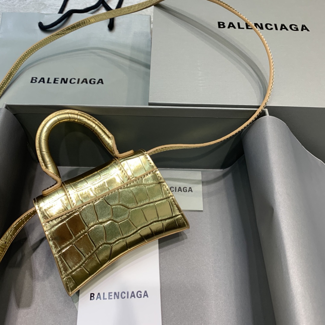 WOMEN'S HOURGLASS MINI TOP HANDLE BAG IN GOLD, Balenciaga Bag