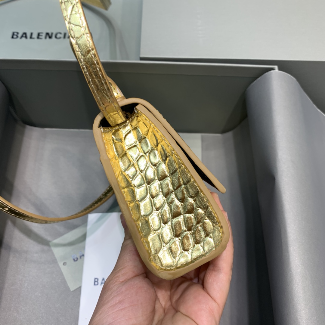 WOMEN'S HOURGLASS MINI TOP HANDLE BAG IN GOLD, Balenciaga Bag