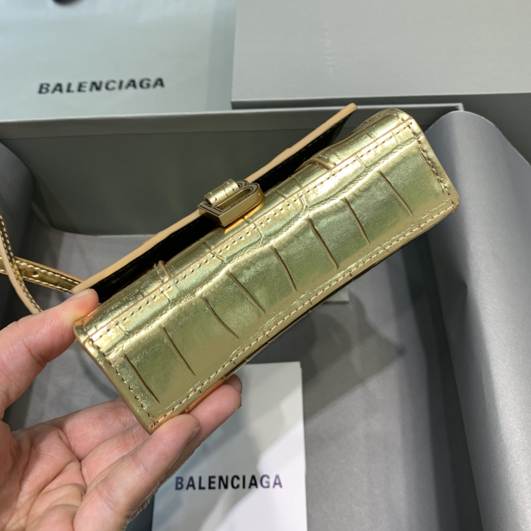 WOMEN'S HOURGLASS MINI TOP HANDLE BAG IN GOLD, Balenciaga Bag