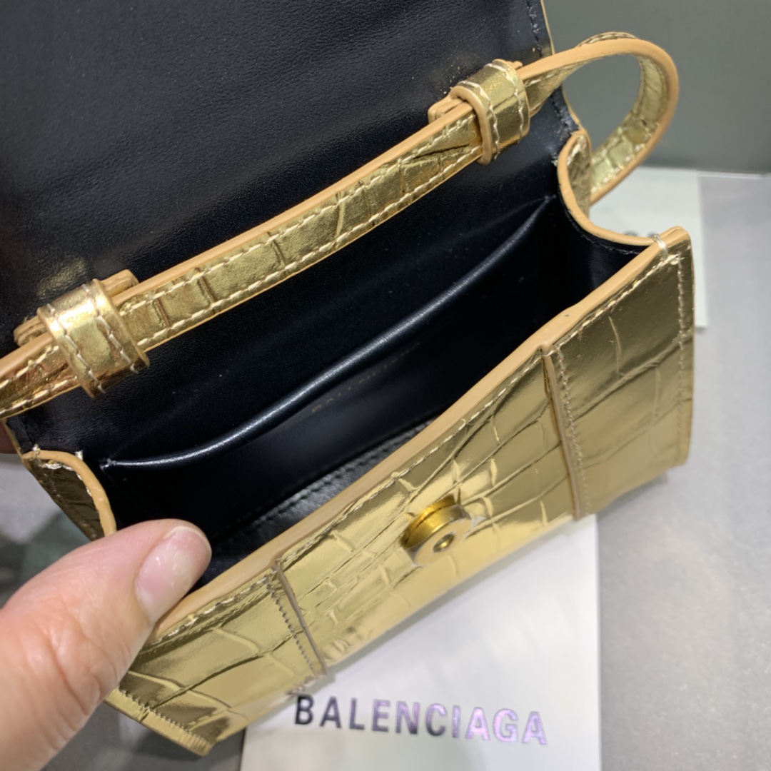 WOMEN'S HOURGLASS MINI TOP HANDLE BAG IN GOLD, Balenciaga Bag