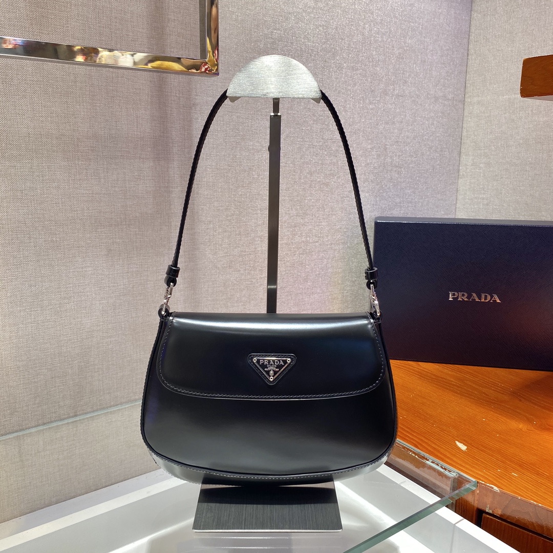 Prada Cleo brushed leather shoulder bag with flap