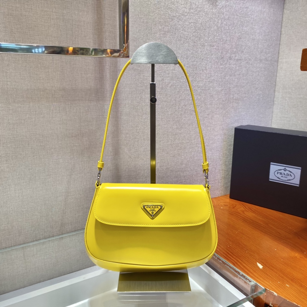 Prada Cleo brushed leather shoulder bag with flap