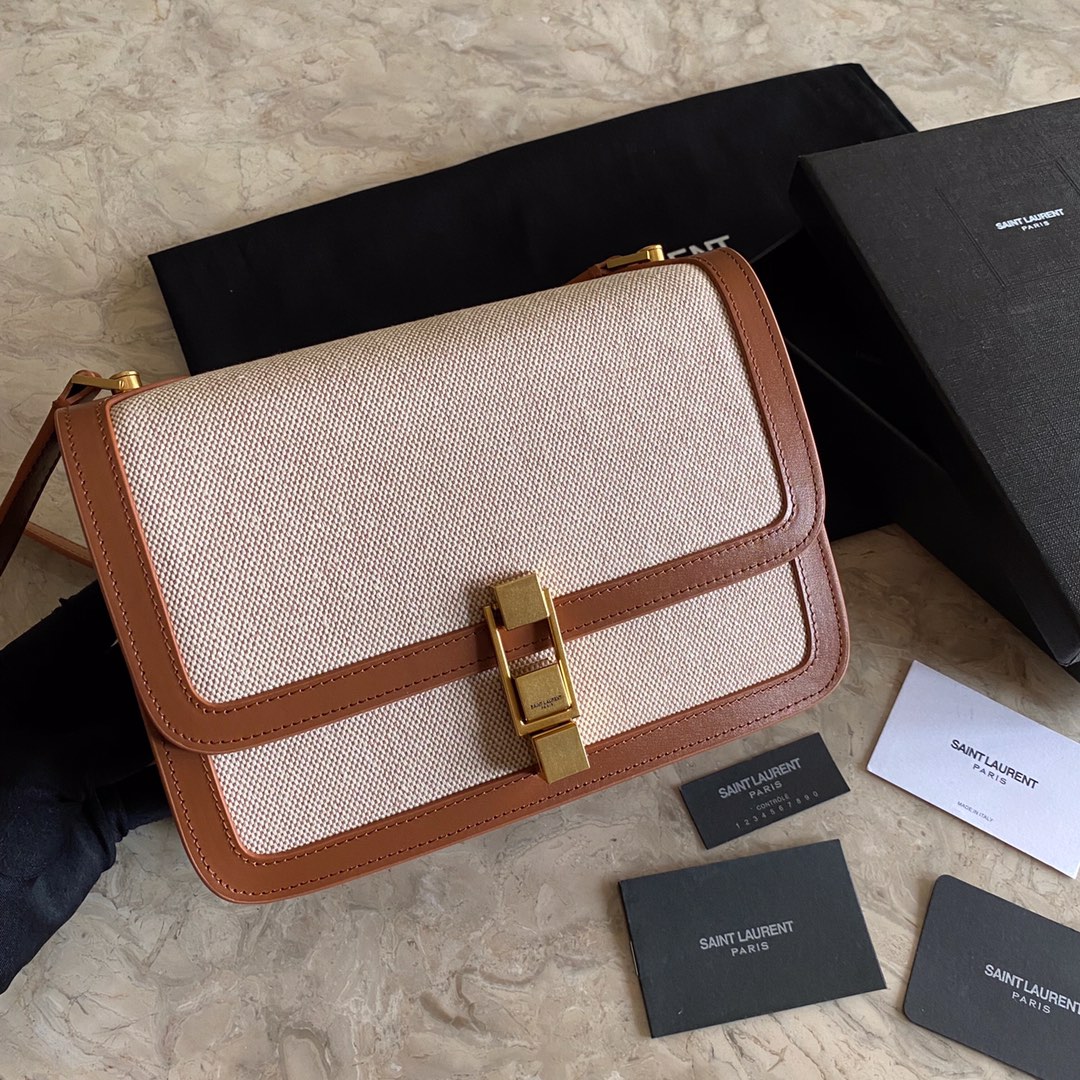LE CARRÉ SATCHEL IN CANVAS AND BOX SAINT LAURENT LEATHER