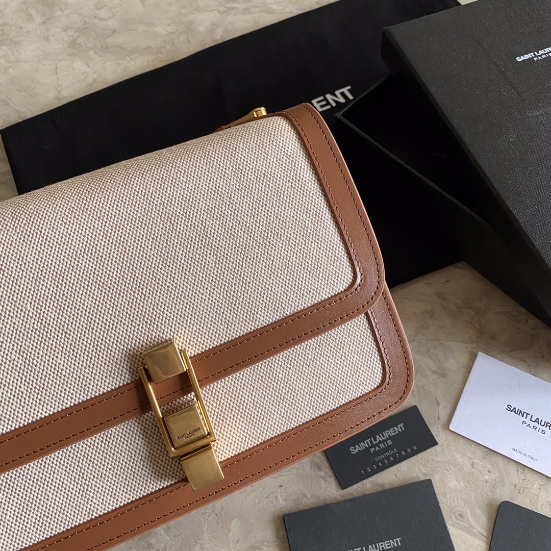 LE CARRÉ SATCHEL IN CANVAS AND BOX SAINT LAURENT LEATHER