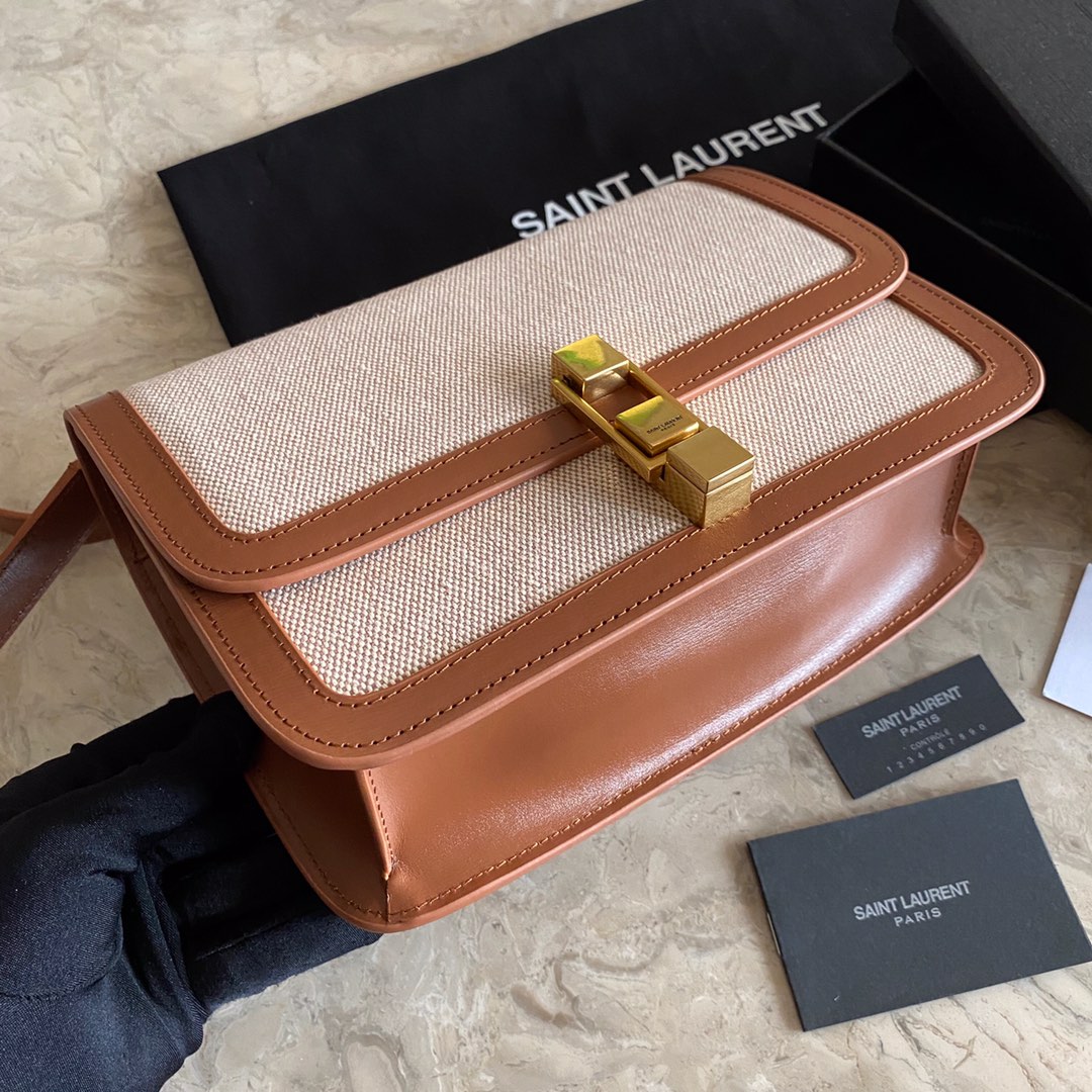 LE CARRÉ SATCHEL IN CANVAS AND BOX SAINT LAURENT LEATHER