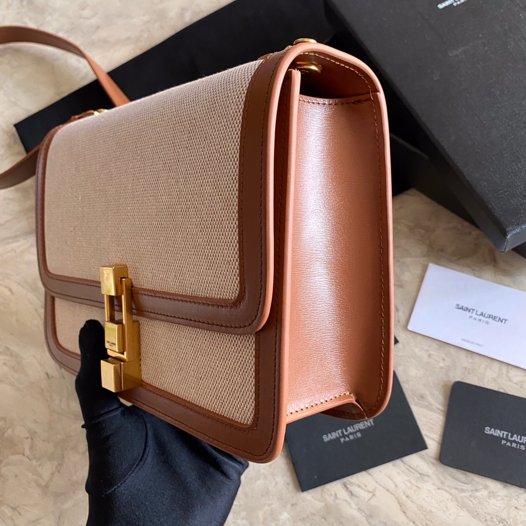 LE CARRÉ SATCHEL IN CANVAS AND BOX SAINT LAURENT LEATHER