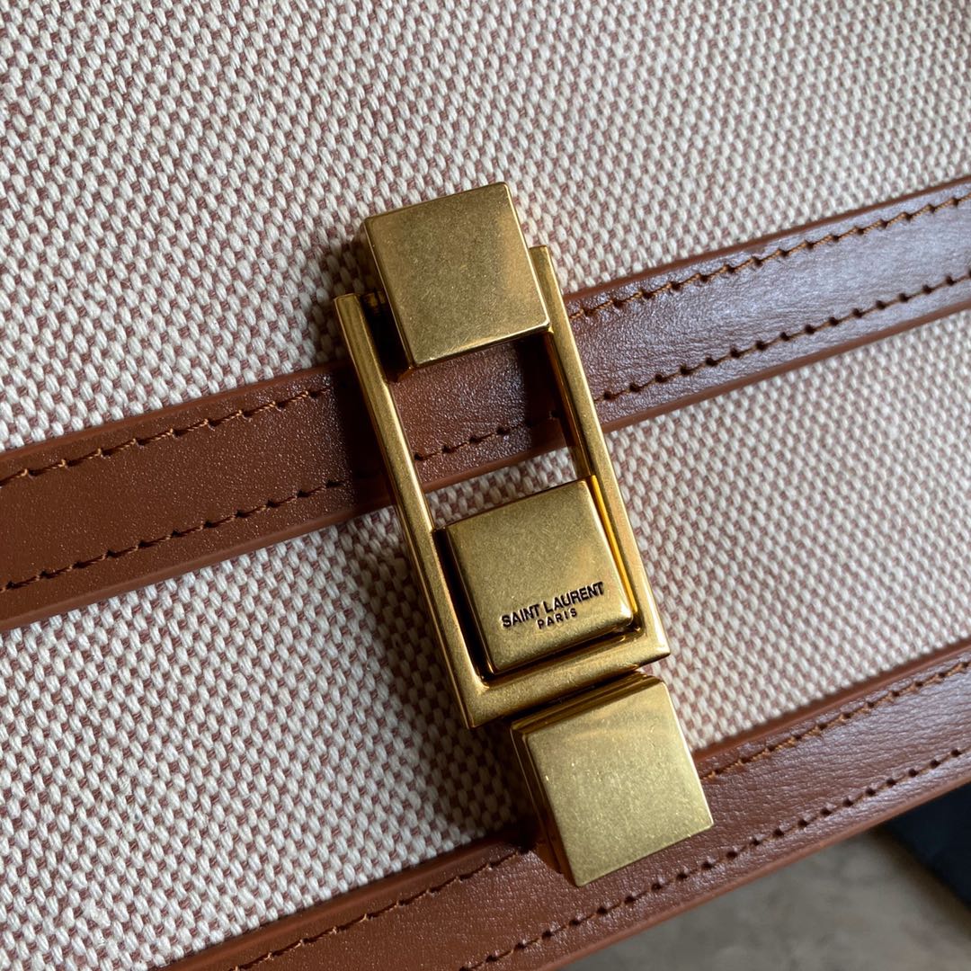 LE CARRÉ SATCHEL IN CANVAS AND BOX SAINT LAURENT LEATHER