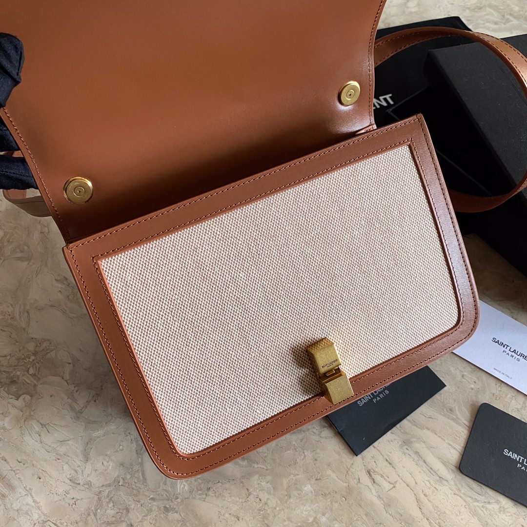 LE CARRÉ SATCHEL IN CANVAS AND BOX SAINT LAURENT LEATHER