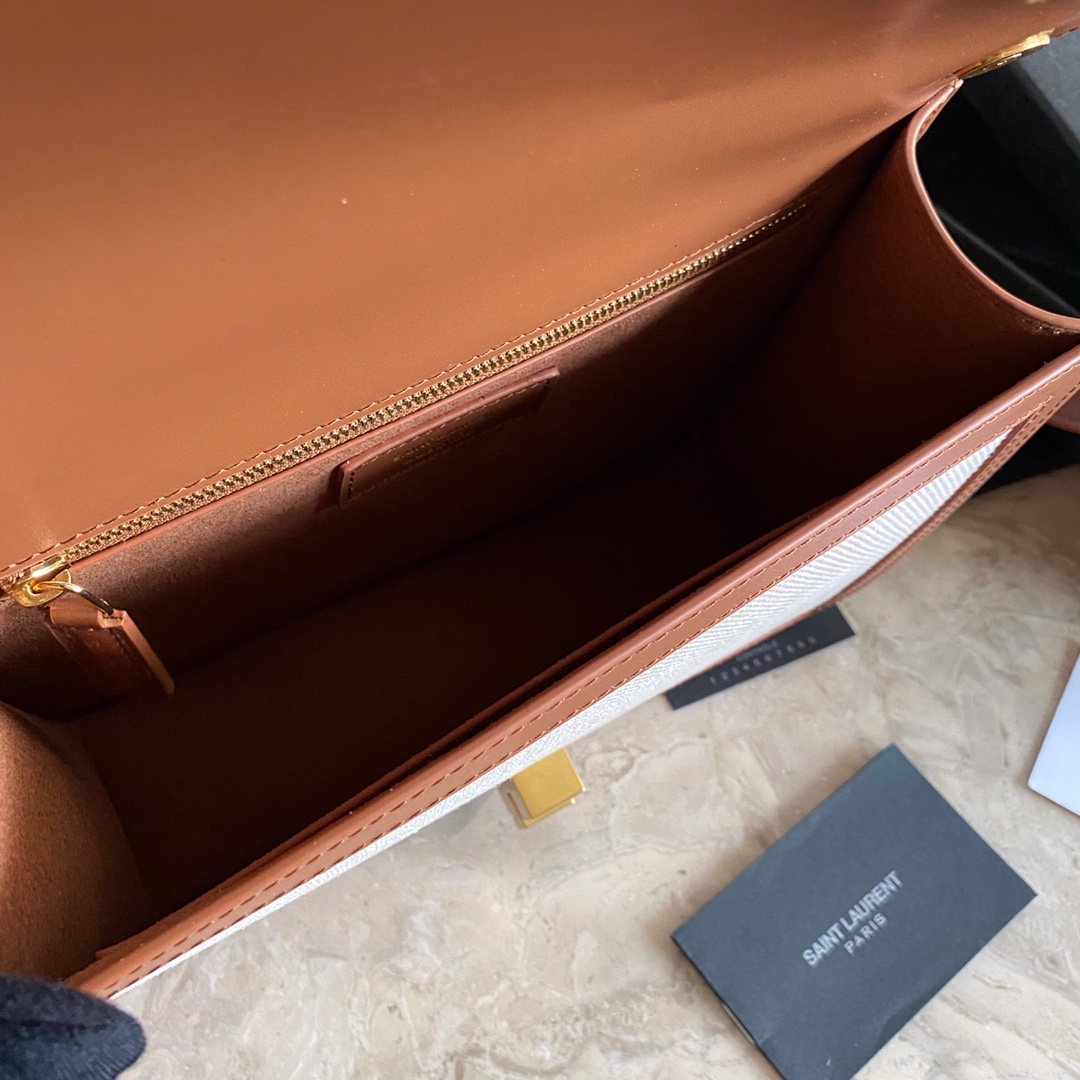 LE CARRÉ SATCHEL IN CANVAS AND BOX SAINT LAURENT LEATHER