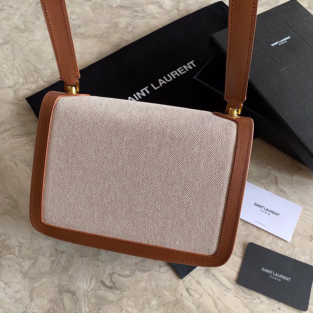 LE CARRÉ SATCHEL IN CANVAS AND BOX SAINT LAURENT LEATHER