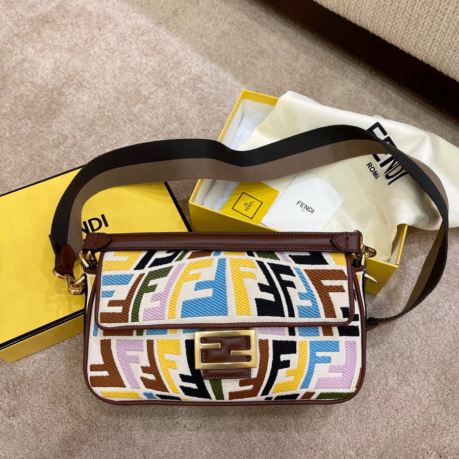 FENDI BAGUETTE, Multicolor embroidered canvas bag
