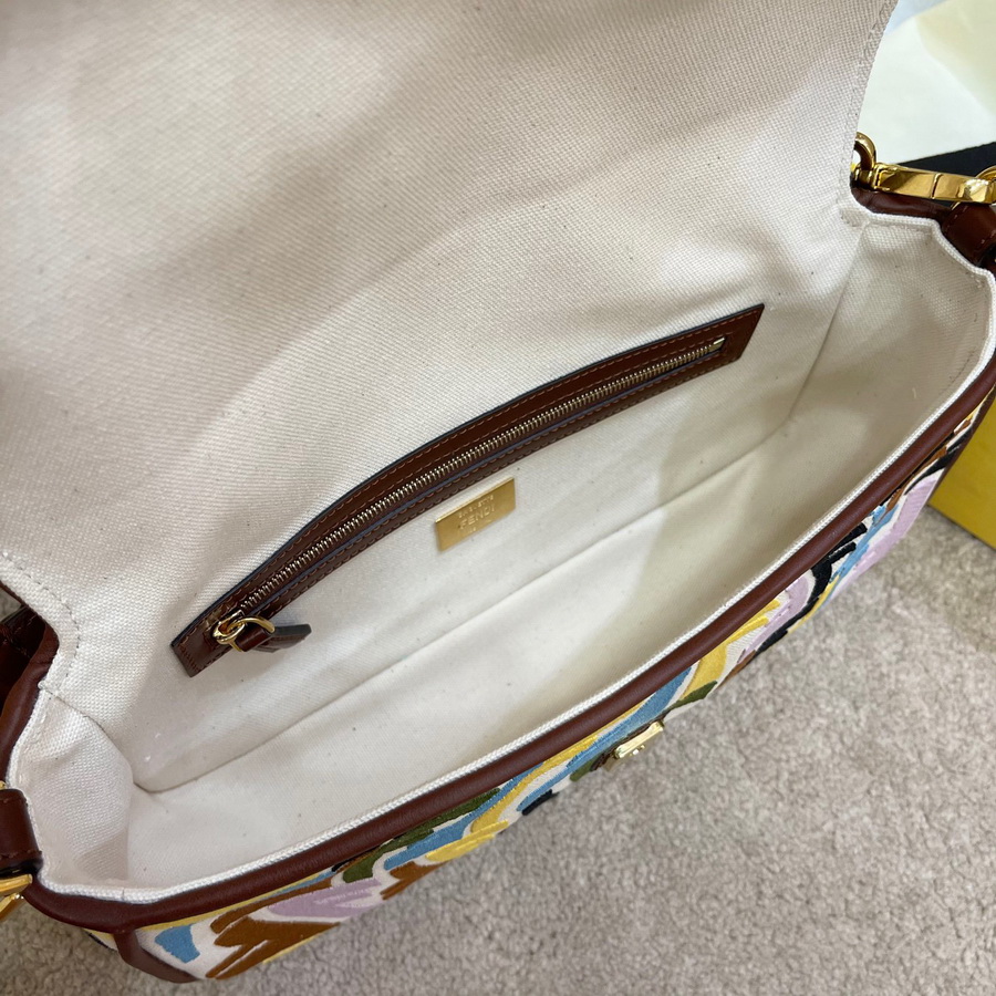 FENDI BAGUETTE, Multicolor embroidered canvas bag