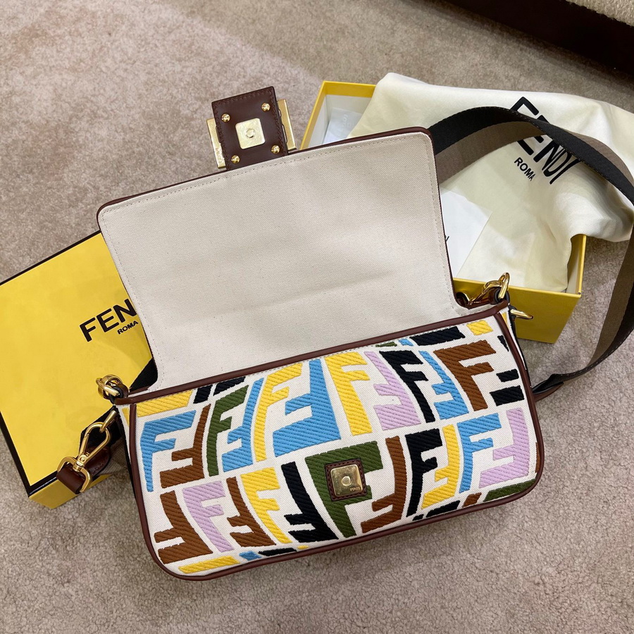 FENDI BAGUETTE, Multicolor embroidered canvas bag