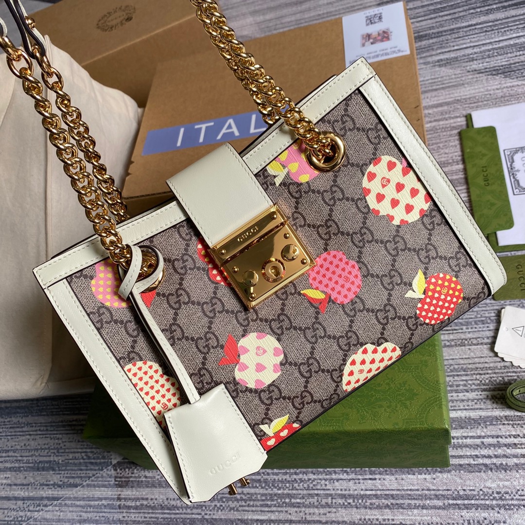 498156, GUCCI LES POMMES Padlock small GG shoulder bag