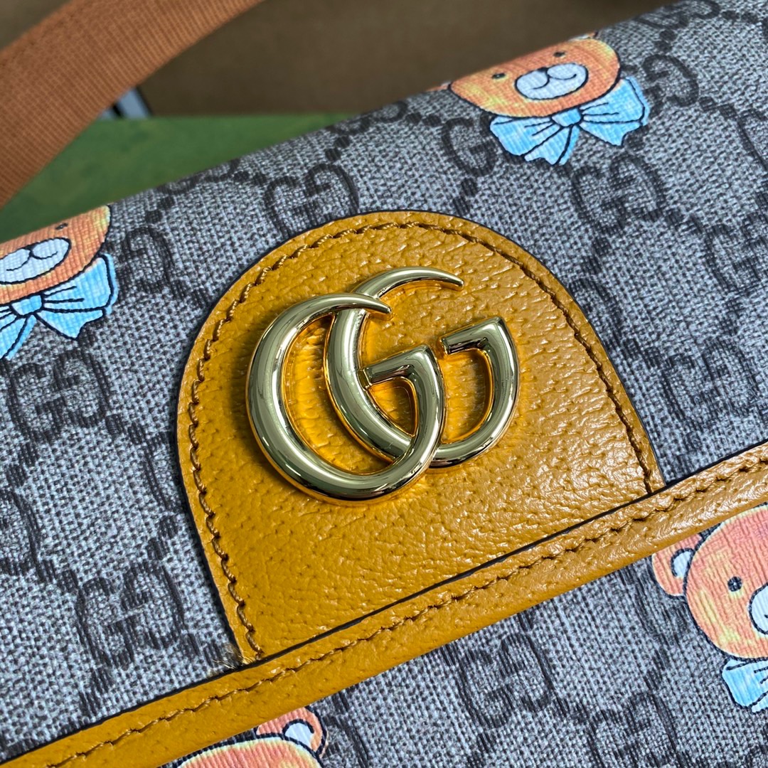 647817  KAI x Gucci small belt bag, Beige and ebony GG Supreme canvas with teddy bear print