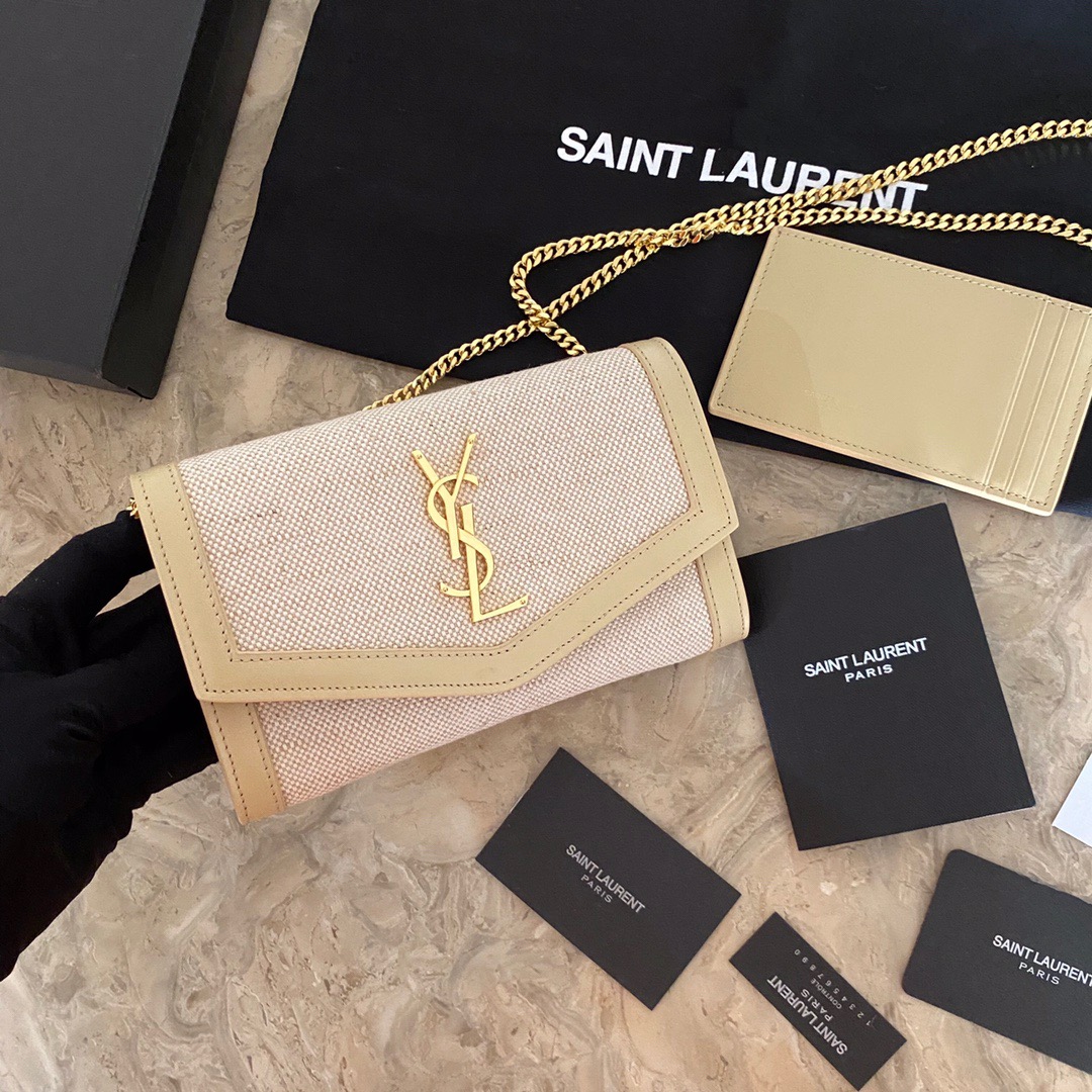 607788 UPTOWN CHAIN WALLET IN MICRO RAFFIA, Yves Saint Laurent YSL
