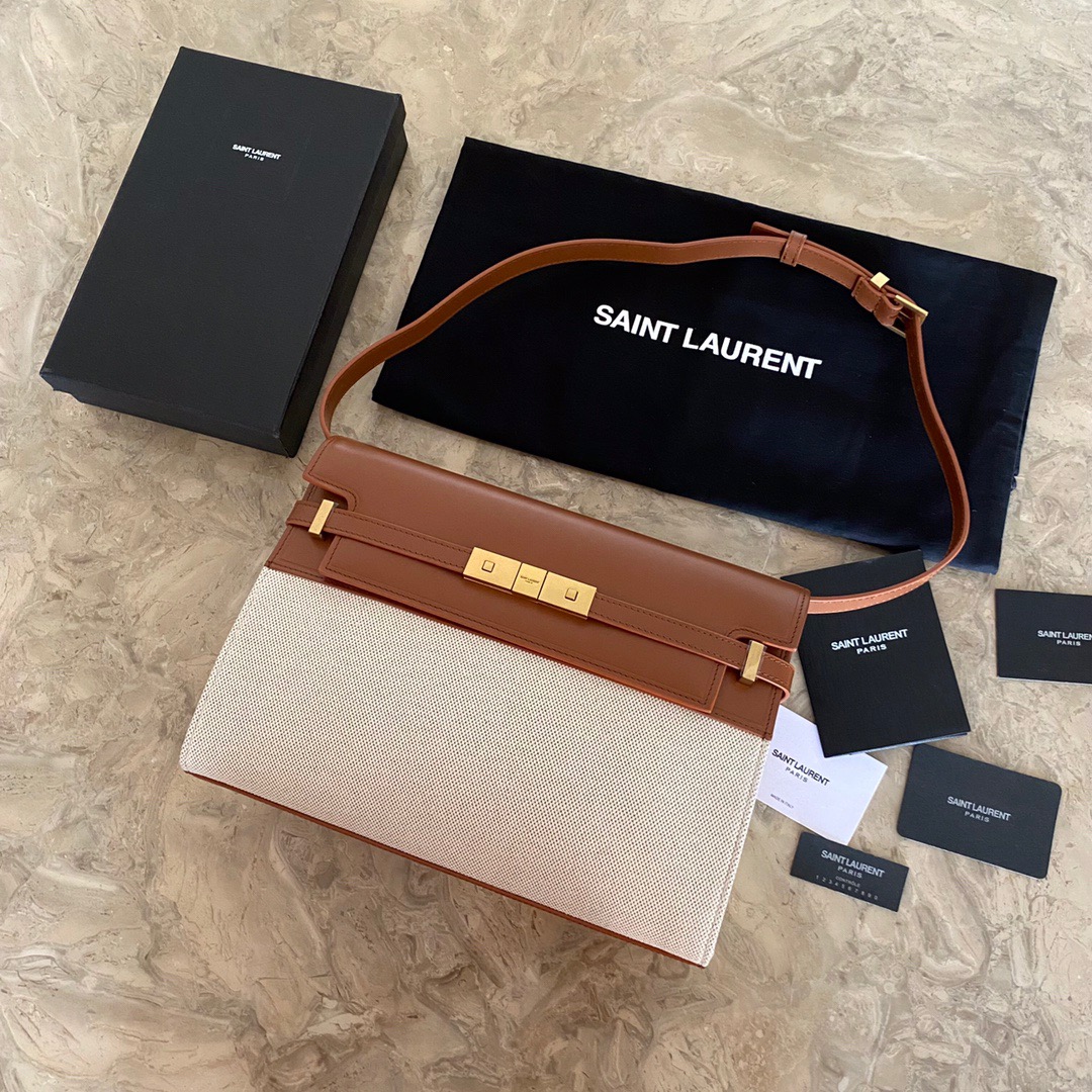579271 MANHATTAN SHOULDER BAG IN CANVAS AND LEATHER Yves Saint Laurent YSL