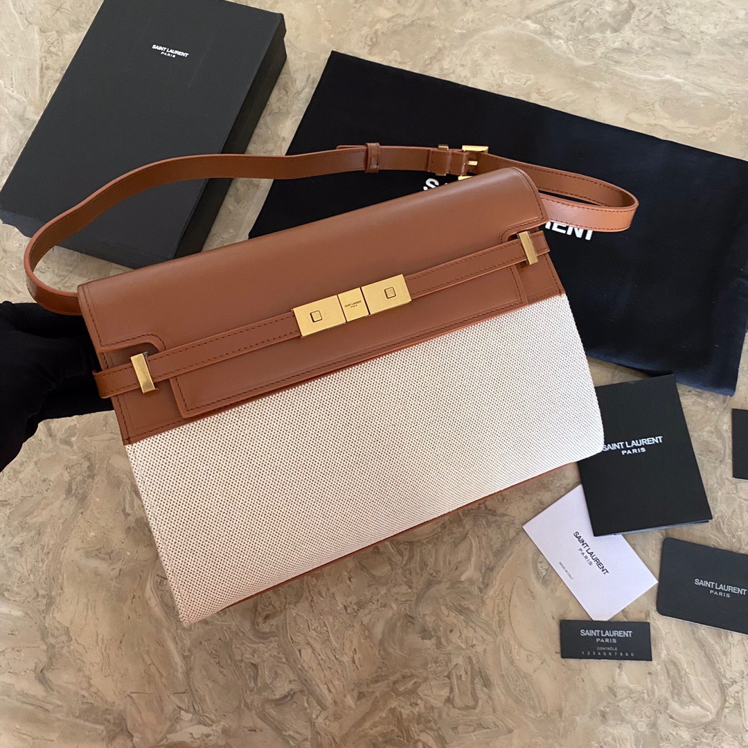 579271 MANHATTAN SHOULDER BAG IN CANVAS AND LEATHER Yves Saint Laurent YSL