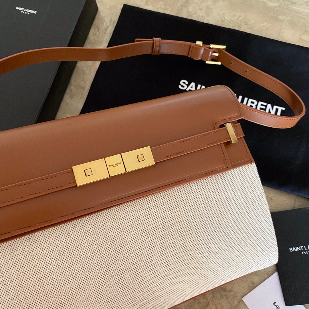 579271 MANHATTAN SHOULDER BAG IN CANVAS AND LEATHER Yves Saint Laurent YSL