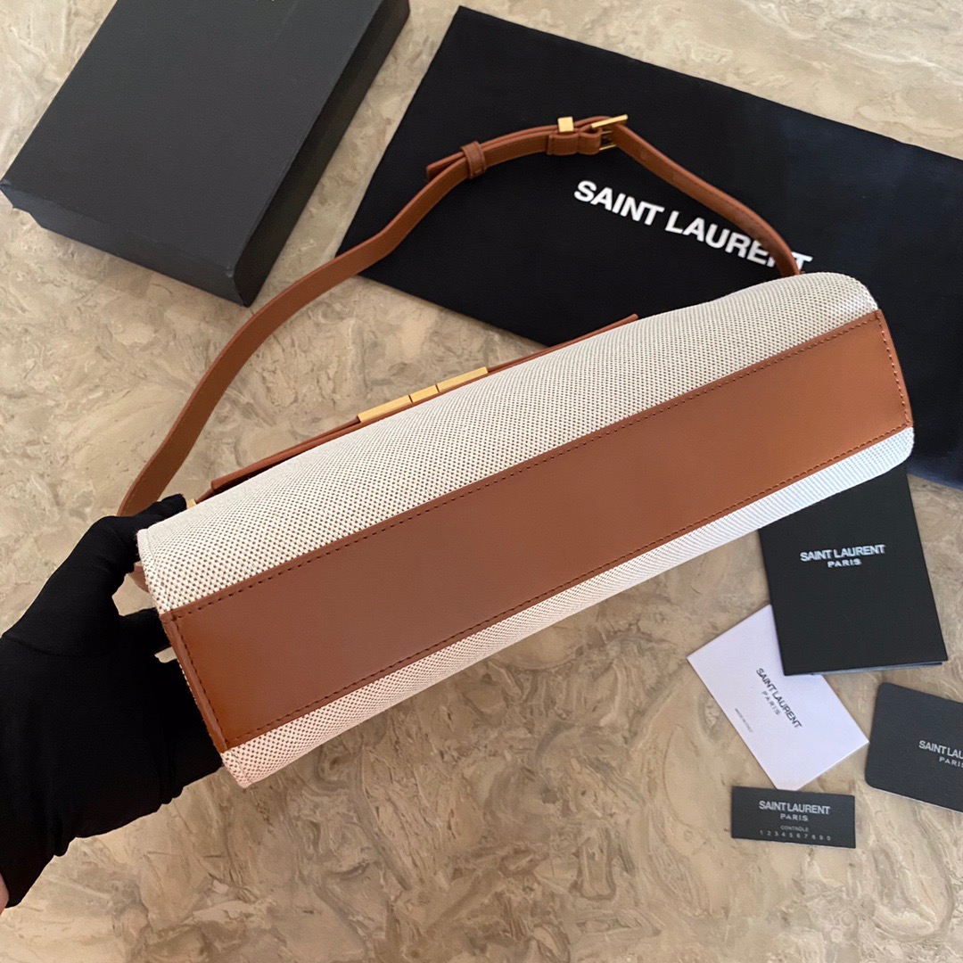 579271 MANHATTAN SHOULDER BAG IN CANVAS AND LEATHER Yves Saint Laurent YSL