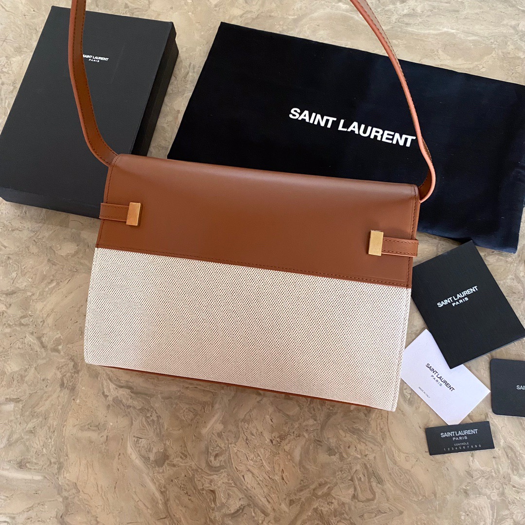 579271 MANHATTAN SHOULDER BAG IN CANVAS AND LEATHER Yves Saint Laurent YSL