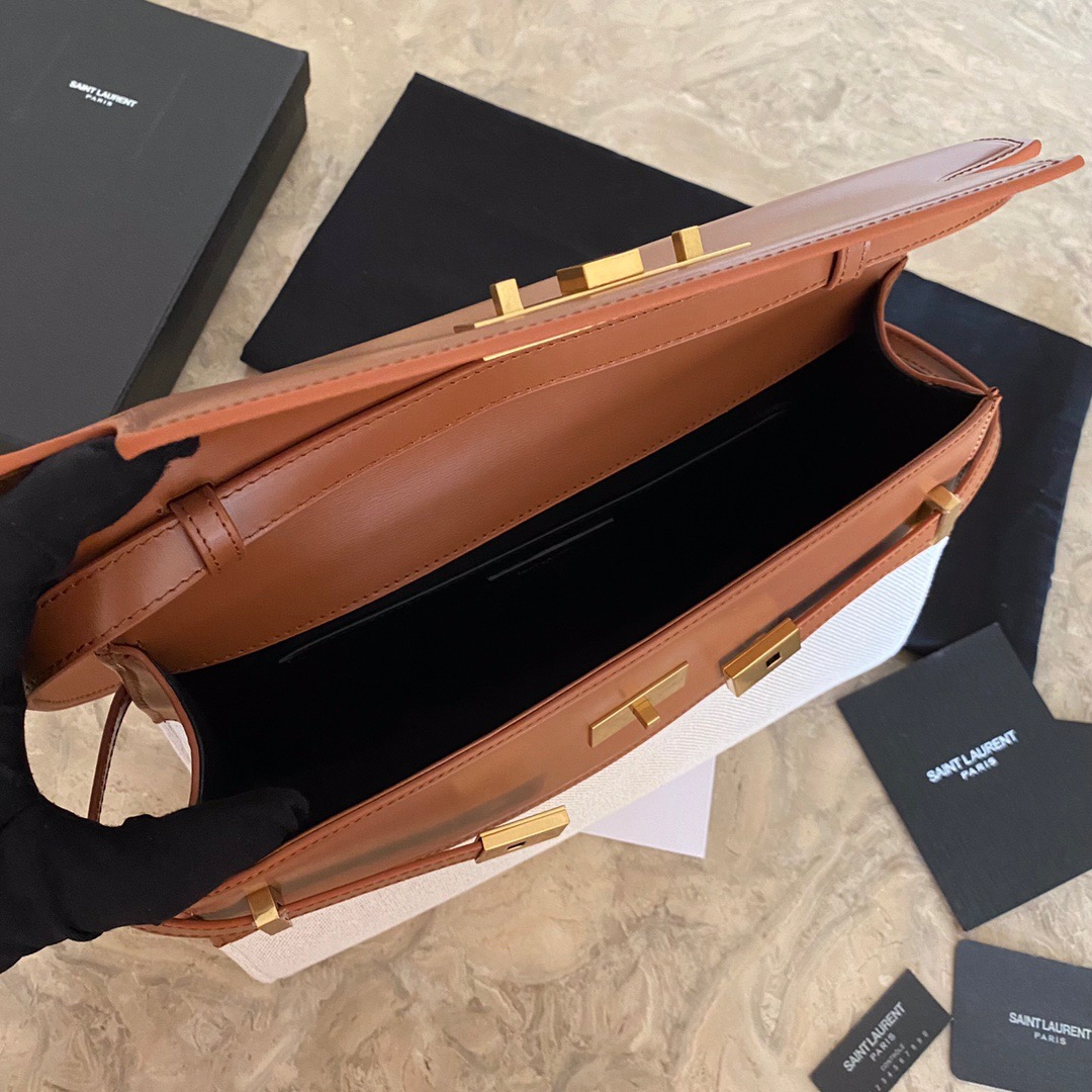 579271 MANHATTAN SHOULDER BAG IN CANVAS AND LEATHER Yves Saint Laurent YSL