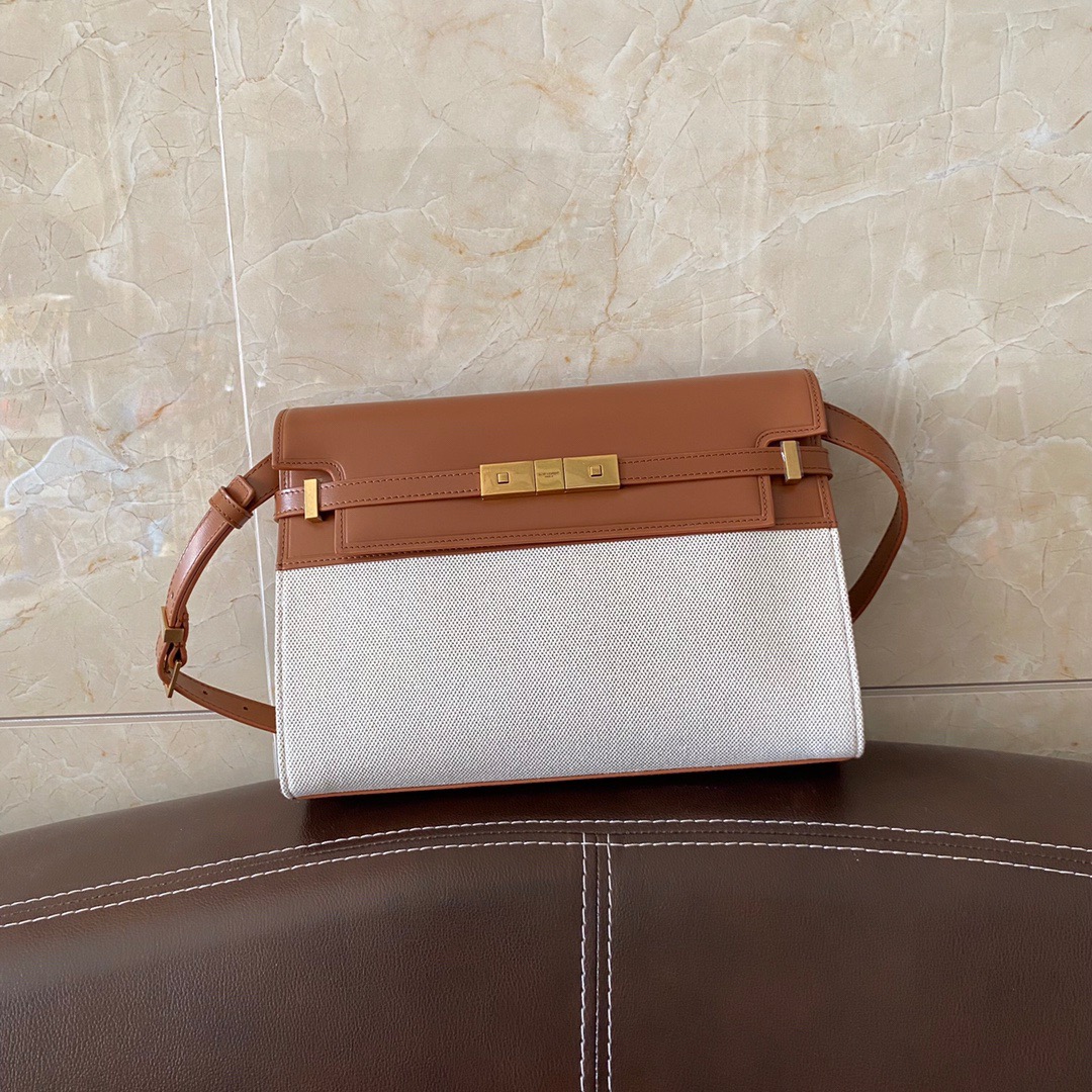 579271 MANHATTAN SHOULDER BAG IN CANVAS AND LEATHER Yves Saint Laurent YSL