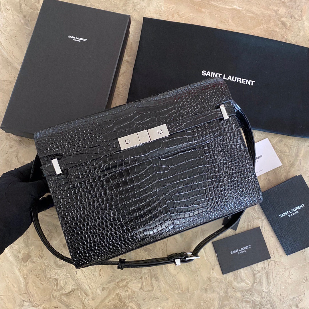 579271 MANHATTAN SHOULDER BAG IN CROCODILE-EMBOSSED SHINY LEATHER, Yves Saint Laurent YSL